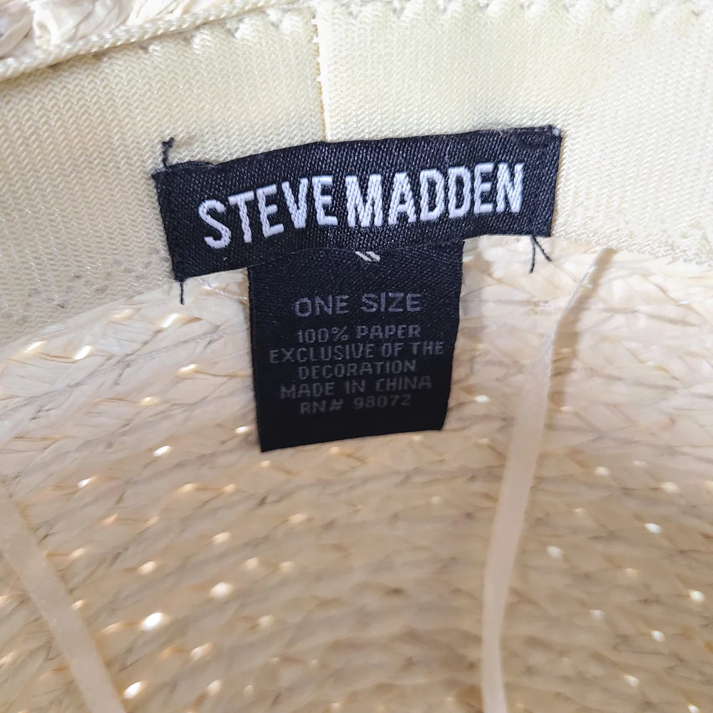 Steve Madden Beach Hat Shells Natural Paper Wide-Brim Hat with Black Band O/S